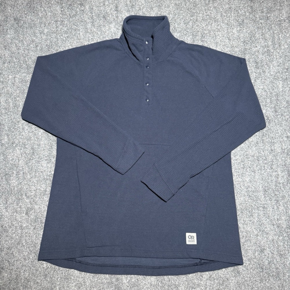Outdoor Research Trail Mix Snap Button Waffle Pullover Women XL Micro Grid Navy